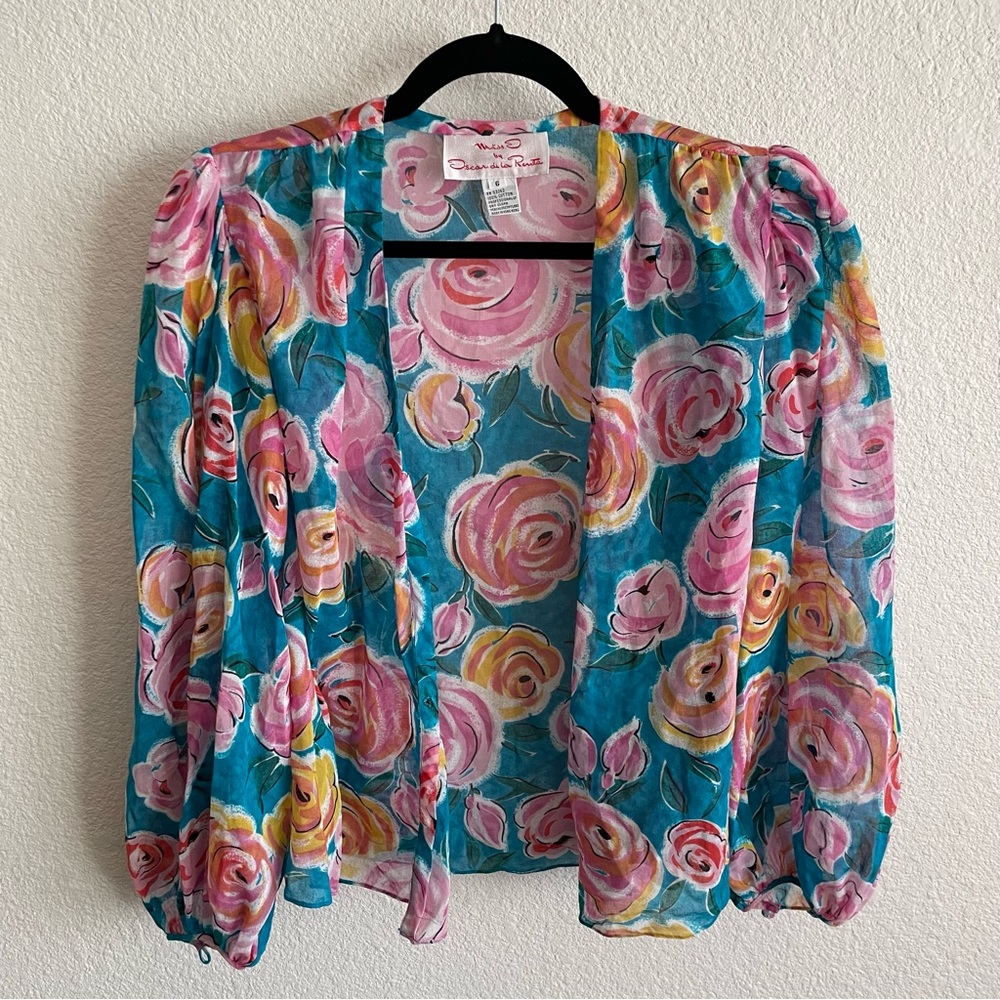 Vintage Miss O by Oscar de la Renta Bright Roses Multicolor Open Blouse